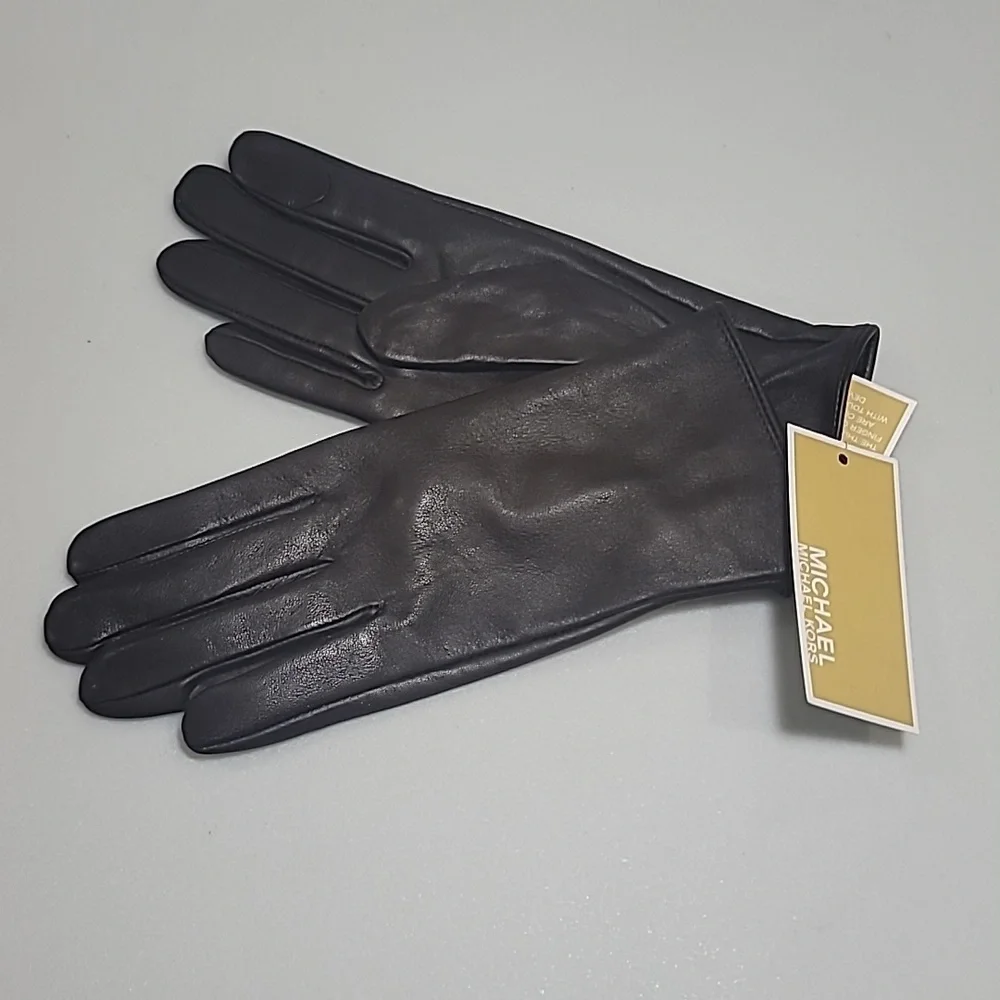 NWT Michael KORS Womens' Dark Brown Leather Gloves Size S MSRP 98$